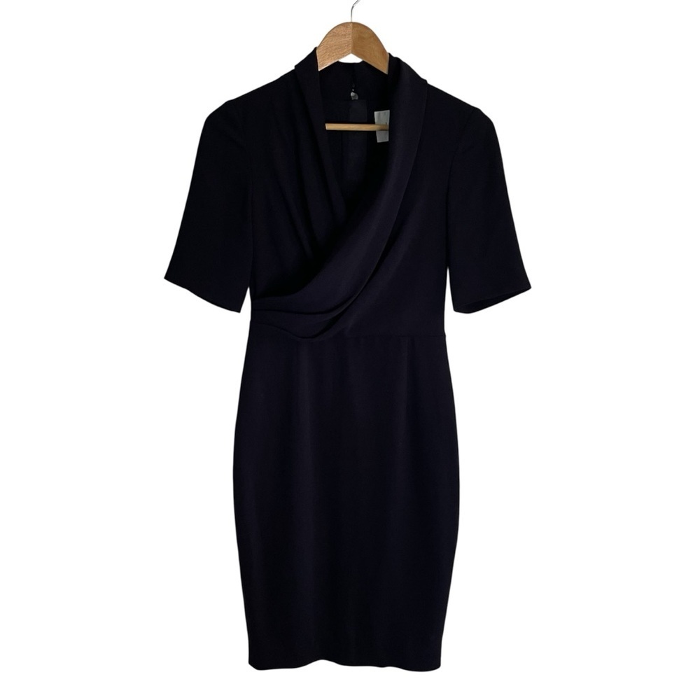 LK Bennett Dress Dr Lamarie Sheath ladies size 2 dark navy Draped Crepe preppy